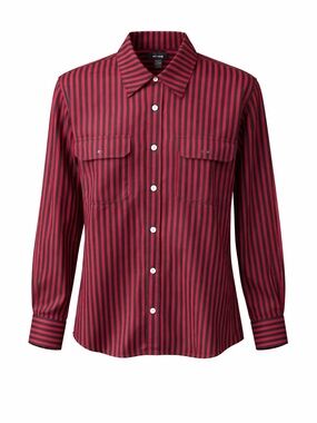 Vintage Silk House 100% Silk Blouse Red Black Striped Dark Academia Women's L